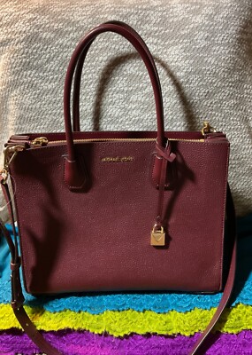 Michael Kors Mulberry Crossgrain Leather Open Top Zip Crossbody Tote Satchel