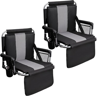 2 Pieces Portable Stadium Chair for Bleachers  w/ Back Cushion & Cup Holder