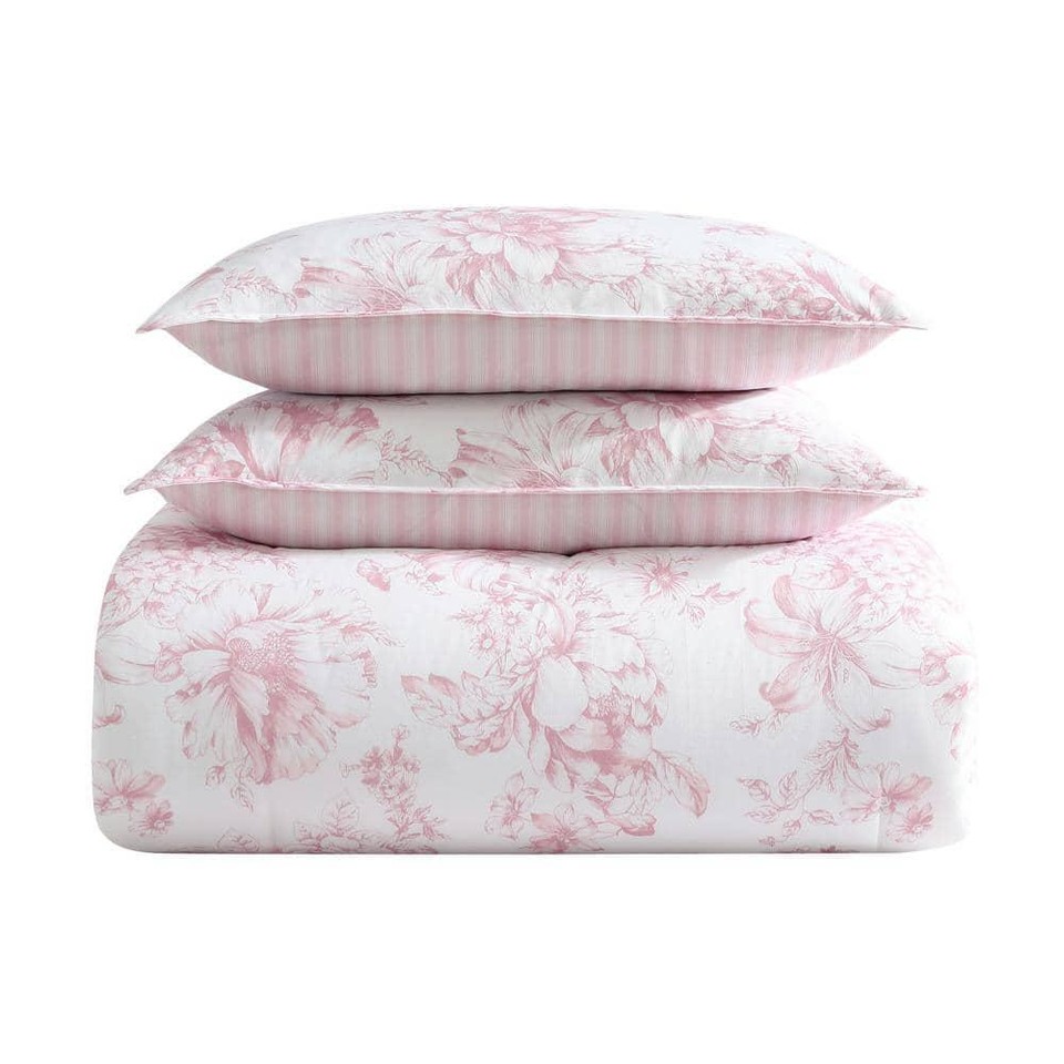 Laura Ashley 2Piece Pink Cotton Twin Comforter Set Machine Wash