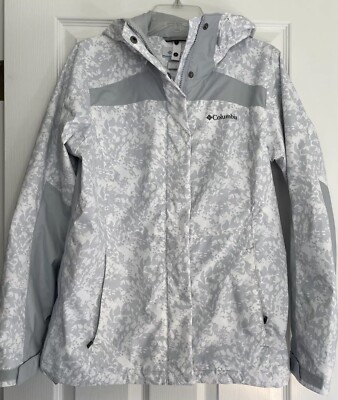 Columbia Bugaboo Rain Jacket Womens Size S Gray White Print No Liner Waterproof