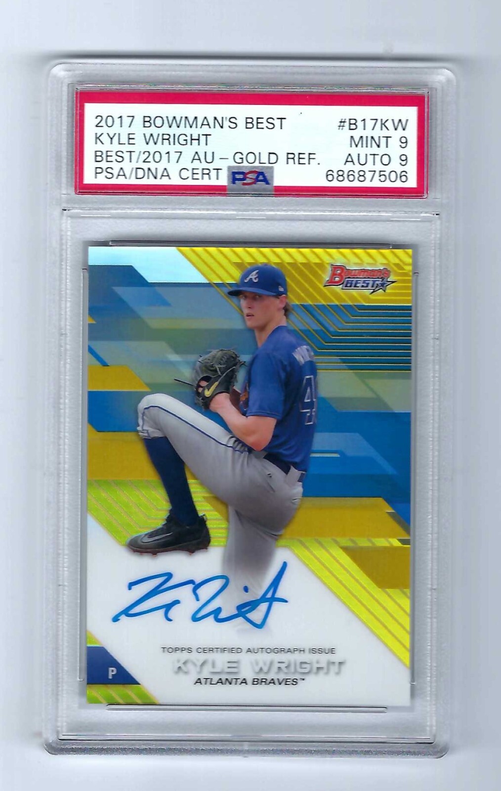 2017 Bowman's Best Gold Refractor Kyle Wright Braves RC Auto 22/50 PSA 9 MINT