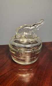 Jeanette Clear Glass Powder Jar With Elephant Lid 4.5x3.75”
