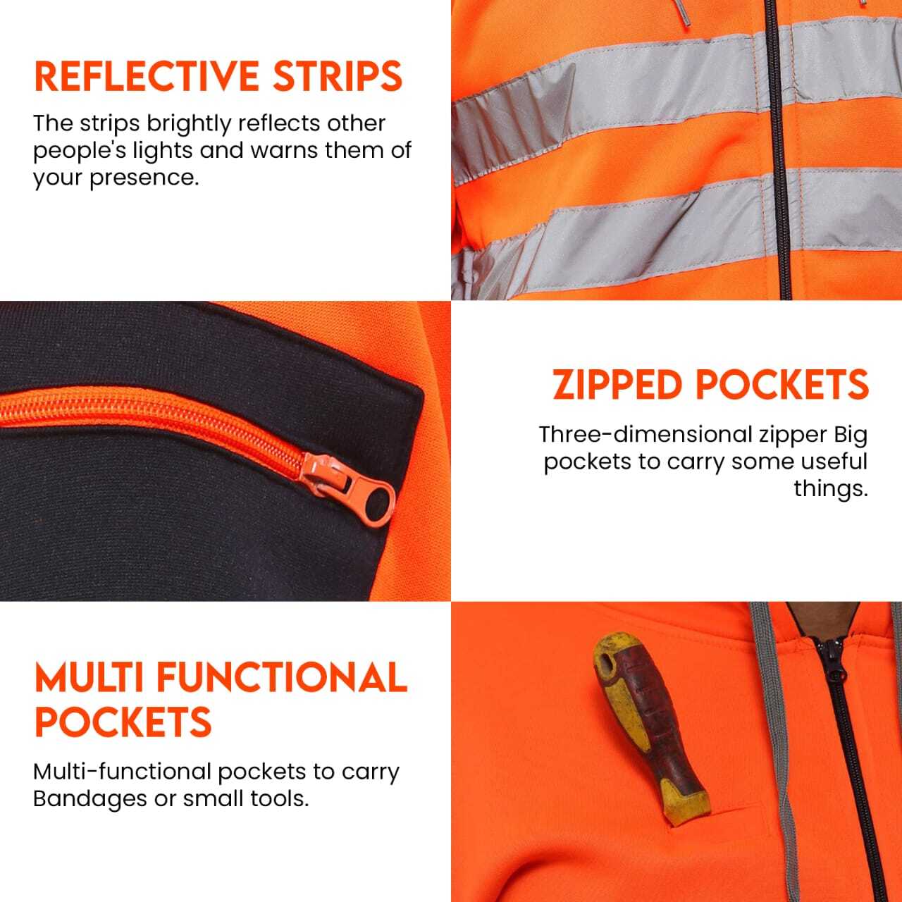 High Visibility Zip Hoodie - Warnschutz Pullover Mit Reißverschluss O
