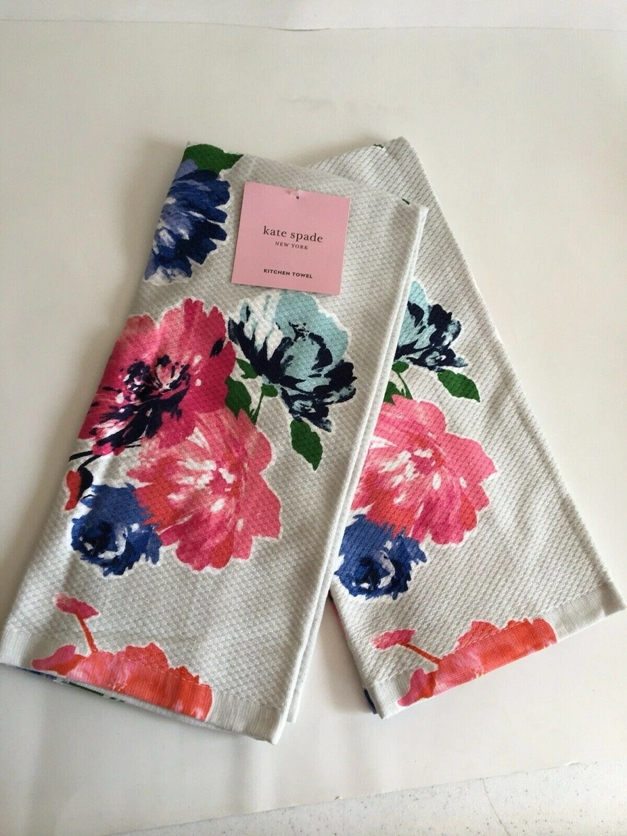 NEW Kate Spade Spring Blooms 2 Kitchen Towels ~ Gray with Pink