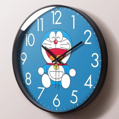 Doraemon Blue Circular Silent Wall Clock Battery Powered Continuous Second Hand