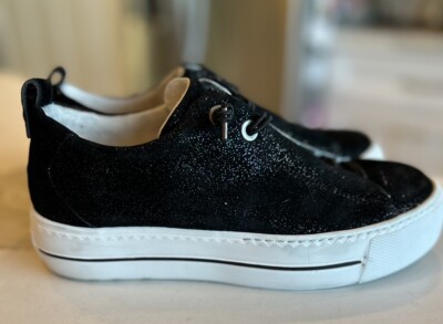 Paul Green Faye Platform Sneakers Black Galaxy Suede Women's Size 7 4 1/2AU