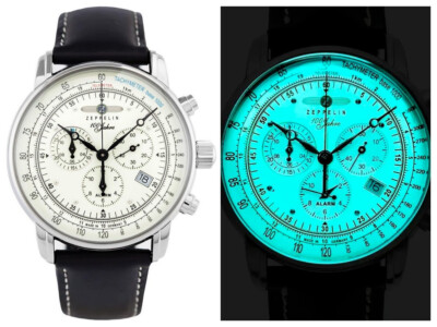 Zeppelin Silver Lume Dial Men's Watch Alarm 100 Years Chronograph