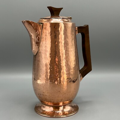 Antiker massiver Kupfer Heißwasserkrug oder Kaffeekanne gehämmert 30er Jahre Art Deco alt