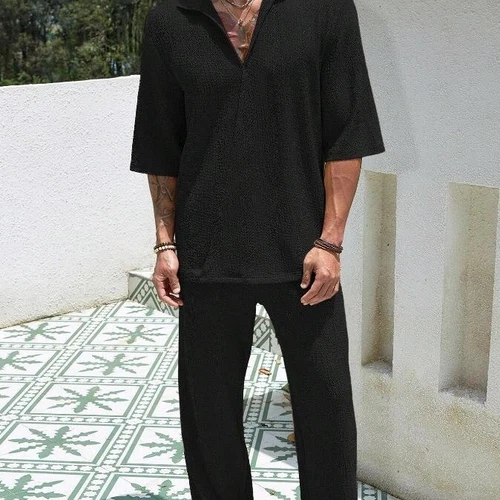Men Summer Casual Outfit 2-Piece Set Short Sleeve T-Shirt and Pants Trousers Set - Picture 10 of 21