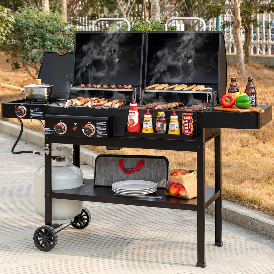 Royal Gourmet 2-Burner Gas and Charcoal Combo Grill with Side Burner - Image 2 of 4