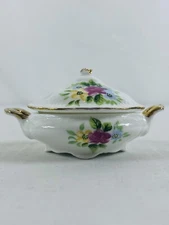 Childs Porcelain Covered Tureen Floral w/Gold Handles & Trim -  3”x2”x1 1/2”Tall