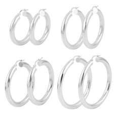 925 Sterling Silver 5mm Round Polished Hoop Earrings - 35mm, 40mm, 45mm, or 55mm