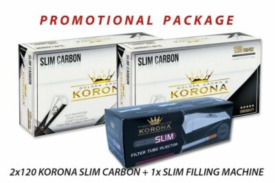 120 cigarette tubes GOLDEN CROWN KORONA Cigarette Filter Tubes SLIM CARBON 2x 120+1x FILLING  MACHINE