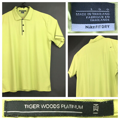 Nike Fit-Dry Mens Large (46in Chest) Chartuse Yellow/Green Tiger Woods Golf Polo