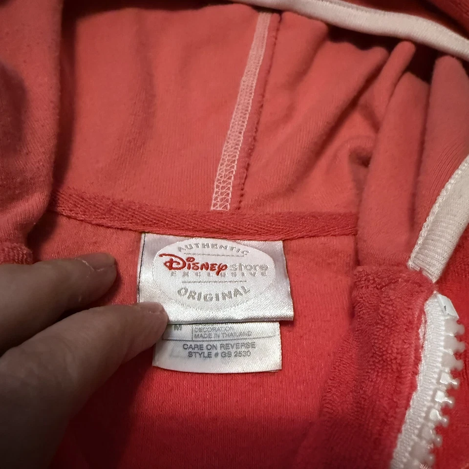 Traje de baño con capucha rosa princesa Disney Store talla mediana tela de felpa cremallera Foto 4 de 4