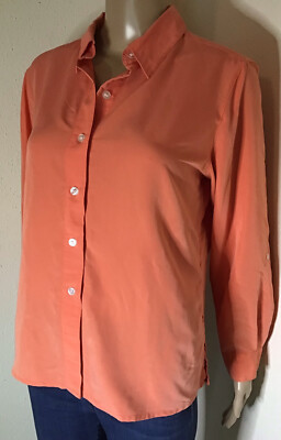 White Stag Women s Long Sleeve Blouse With Roll Up Tabs  Size Small Peach Color