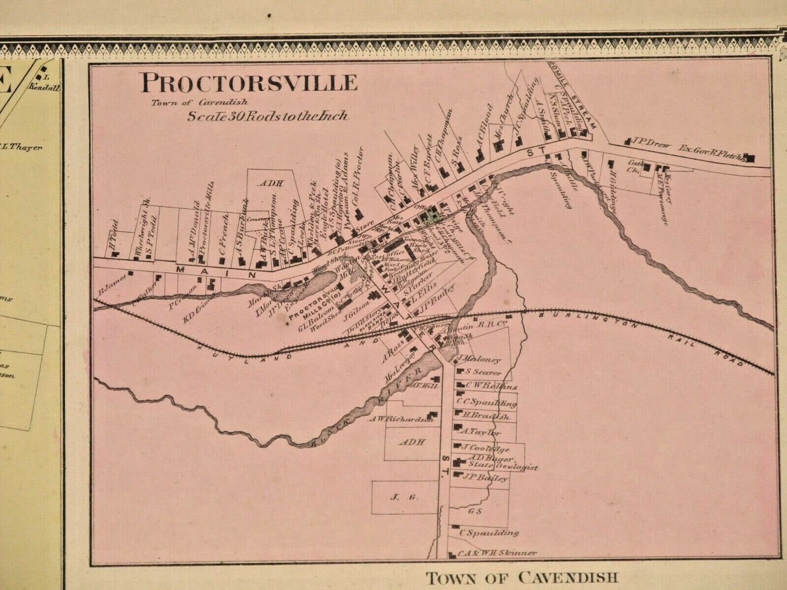 FELCHVILLE, PROCTORSVILLE & SOUTH READING, VT., HAND COLORED 1869 MAP