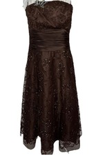 Monsoon Sequin Strapless Dress Chocolate Brown with Butterfly Size 10 Party Prom