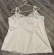 NWT VTG 90  s Shadowline Women  s White Silky Nylon Floral Laced USA Made Cami 36
