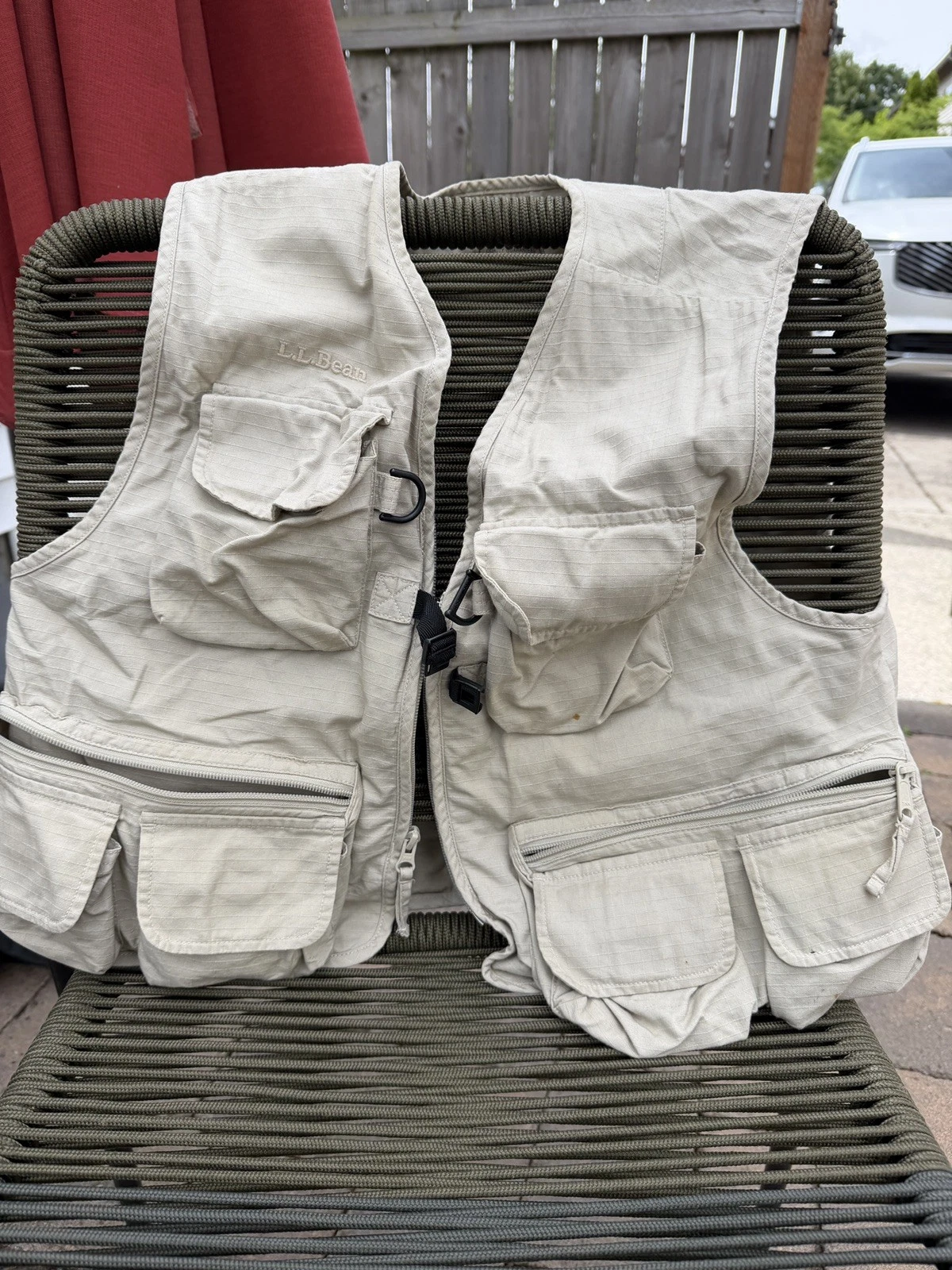 L.L.Bean Tan Brown Fishing Vest 100% Cotton Sz Med/Reg