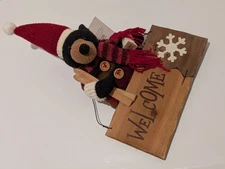 14in Tall Welcome Sign Santa Hat Bear Holding Little Skis Winter Decor Christmas