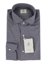 500 Luigi Borrelli Dark Blue Solid Shirt - Slim - 14.5/37 - LB12272512