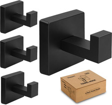 4 Pack Matte Black Towel Hooks for Bathroom, Heavy Duty 33Lb Stainless Steel Wal