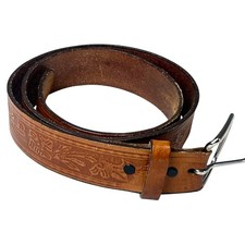 Vintage Brown Hand-Tooled Leather Belt Size Medium 34/36 Western Cowboy USA Made