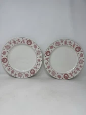 Set of 2 Grace Teaware 10 1/2" Pink / Red Christmas Decorated Dinner Plates VHTF