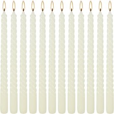 12 PCS 10 Inch Ivory Spiral Taper Candles Unscented Dripless Candlesticks