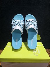 EASY SPIRIT WOMENS PELIA OPEN TOE SLIP ON CASUAL SANDAL BLUE 9M weave Multicol