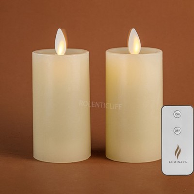 Luminara Flameless Pillar Wax Battery Candles with Remote Moving Flame Ivory
