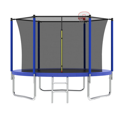 10FT Trampoline for Kids, Basketball Hoop and Ladder, Outdoor Kids Trampoline