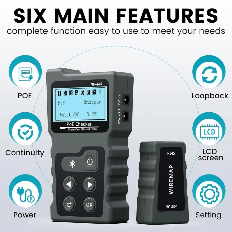 Tester Per Cavi Di Rete Con Schermo Lcd Poe Ethernet Lan Alimentatore Volt_ - Immagine 4 di 4