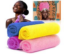 4 Pieces African Net Sponge Authentic Shower loofah exfoliating Body Scrubber...