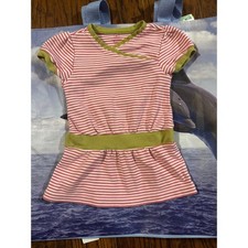 Tea Collection Baby Girls Pink White Striped Tunic dress Green Trim 6-12 Months