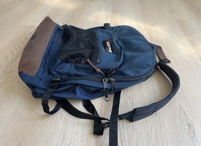 Vintage 90s Eastpak USA Navy Blue Leather Bottom Backpack