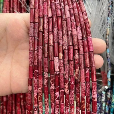 4x13mm Wine Red Cylinder Tube Natural Sea Sediment Jaspers Beads for Jewelry DIY