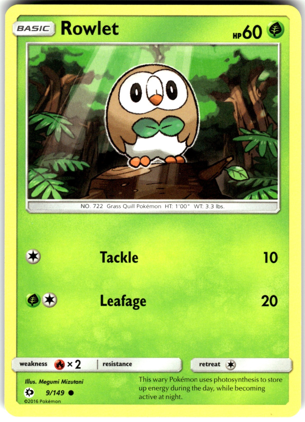 Rowlet Regular 9/149 SM01 SM Base Set Pokemon Card LP
