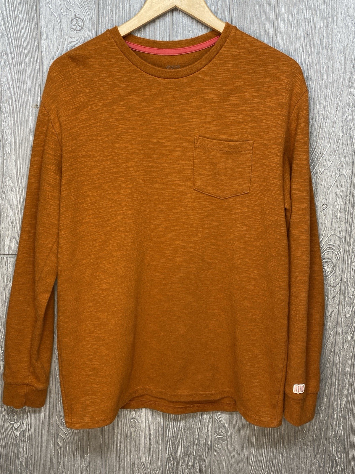 Topo Designs Mens Pocket Sweatshirt Dark Orange Long Sleeve Shirt Size Large