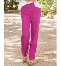 Sundance Womens Oaklee 100 Linen Pants Size 10 Pink Wide Leg Button Herringbone