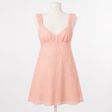 Floral Eyelet Lace Babydoll Mini Dress Sz S Pink Coquette Fairy Romantic Ruffle