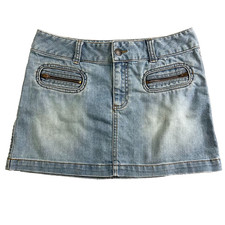 Y2K American Eagle Micro Mini Jean Skirt Size 4 Distressed Grunge Denim Pockets