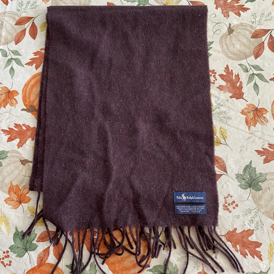 Polo Ralph Lauren 100% Lana de Cordero Bufanda Unisex Púrpura Verde Big Pony Hecho en Italia Foto 3 de 4