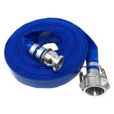 Gloxco 1-1/2" x 50' Blue Lay Flat PVC Discharge Hose Assembly with Aluminum C...