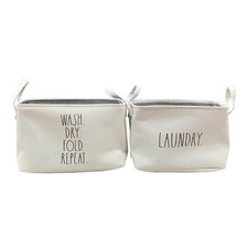 Rae Dunn "Wash Dry Fold Repeat" and "Laundry" Tote Set -White