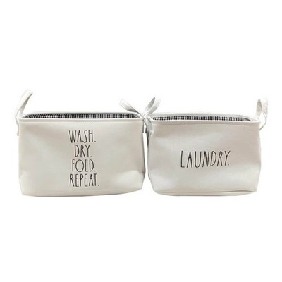 Rae Dunn ''Wash Dry Fold Repeat'' and ''Laundry'' Tote Set -White