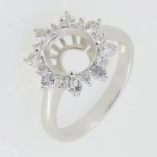 925 Sterling Silver Semi Mount Ring Setting Oval 10x8mm Halo Topaz Accent CZ