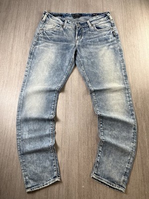 Silver Jeans Co Bootlegger Boyfriend Distressed Blue Denim W31 L29 Stretch Curvy