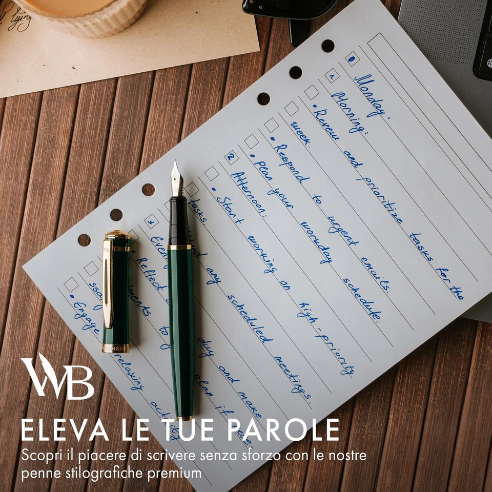 Set Penna Stilografica, Pennino Medio Dorato 18K, Include 24 Cartucce Inchiostro - Immagine 3 di 4